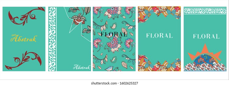 Batik book cover wallpaper set - 5 pieces of batik book cover wallpaper: Floral theme with blue background