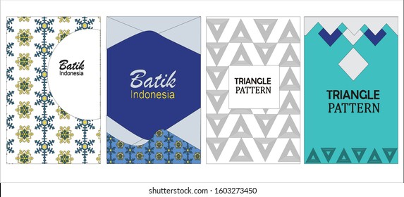 Batik book cover wallpaper set - 4 pieces of batik book cover wallpaper: batik indonesia and triangle pattern
