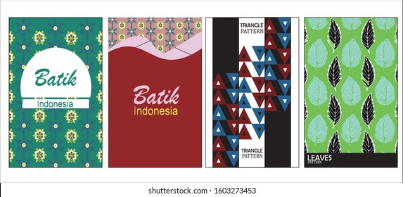 Batik book cover wallpaper set - 4 pieces of batik book cover wallpaper: batik indonesia, triangle and leaves patterns