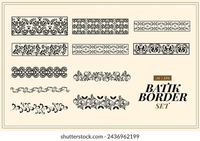 Batik Border Illustration Line Art Vector Set