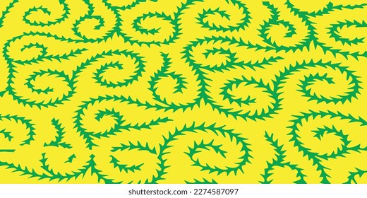 batik cloth from indonesia with thorny line pattern vines yellow green seamless wallpaper backgorund