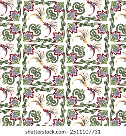 Batik Design com motivo Floral e Fauna para design de tecido ou papel de parede