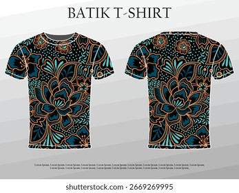 batik design with front and back view of t-shirt mockup