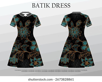 batik design with front and back view of dress mockup