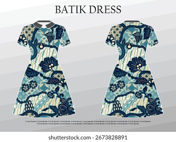 batik design with front and back view of dress mockup