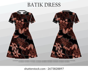 batik design with front and back view of dress mockup
