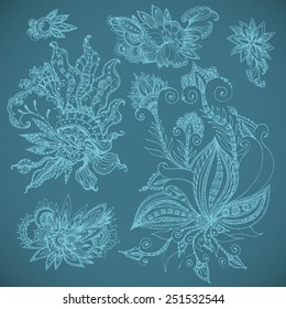 Batik doodle exotic  flower set