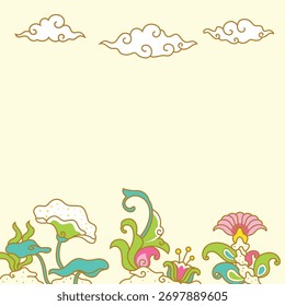 Vector de fondo floral de garabatos Batik