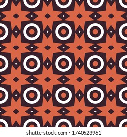 Batik Ethnic Traditional Seamless Pattern Background Wallpaper. Combination colors of orange, white, and dark brown. Pattern for Textile, fabric, paper, print, interior, decor and more.