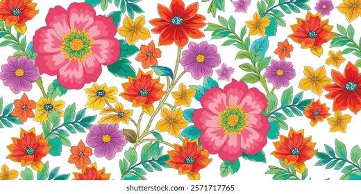 Batik floral design in full color vector illustration for background design.