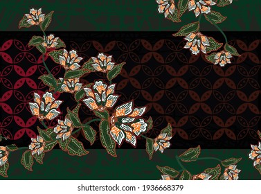 Batik floral pattern, flowers and leaves. Oriental traditional hand painted, seamless print. Vektor EPS 10 