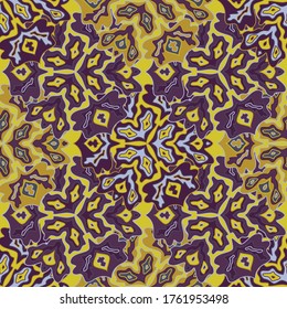 Batik floral seamless pattern in bright summer positive colors. Mandala medallion fluid flowers ornament. Exotic floral seamless pattern. Doodle blossom design. Tribal motifs.