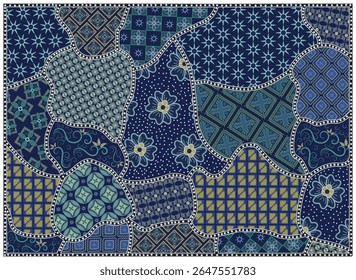 Batik floral Sekar Jagat, Abstrait Patchwork Motif Textile dans le style d'illustration à plat pour arrière-plan Design.