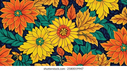 Batik floral vibrant multi color color for background design, vector illustration.