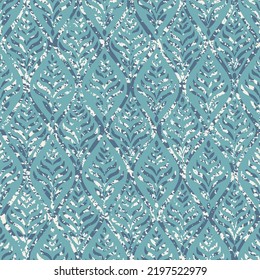 Batik geometric ornament with diamonds. Tribal ethnic vector texture. Seamless striped leaf pattern on green background.