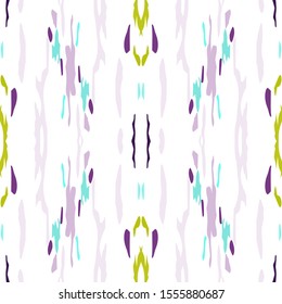 Batik, Hand Drawn. Paint Texture Ornament. Geo Geometric, Endless Repeat Painting.  Lilac Violet Folk Vintage Summer Cloth.  Natural Geometry Tie dye Pattern.
