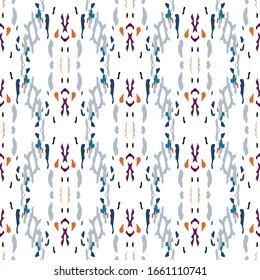 Batik, Hand Drawn. Paint Texture Seamless Pattern. Tribal Texture. Hand Drawn Painted. Bordo Gray Tribal Native Geo Canvas.  Medallion Woven Ikat Mosaic.