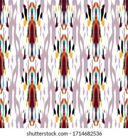 Batik, Hand Drawn. Paint Texture Seamless Pattern. Tribal Texture. Hand Drawn Painted. Bordo Gray Summer Native Ethnic Embroidery.  Geometrical Staining Tie dye Element.