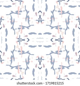 Batik, Hand Drawn. Paint Texture Seamless Pattern. Tribal Texture. Hand Drawn Painted. Rose Gray Ancient Native Old Bed Linen.  Geometric Ornamental Shibori Art.