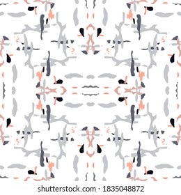 Batik, Mano Cortada. Dibujar el patrón sin soldadura de textura. Textura tribal. Mano Dibujada Pintada. Lino nativo tradicional de verano gris rosa.  Textura Shibori de acuarela geométrica.