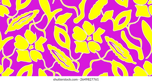 Batik hand drawn yellow flowers, seamless patterns with floral for fabric, textiles, clothing, wallpaper, wall art, cover, banner, home decor, abstract backgrounds.