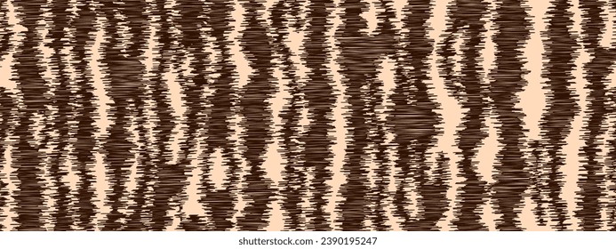 Batik ikat or tie dye seamless pattern with brown and beige waves. Abstract vector background in ethnic or boho style. Washed digital watercolor fabric in natural colors