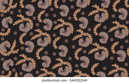 Batik Indonesian, Traditional Pattern Motif. Seamless Pattern with Flowers and Leaves
