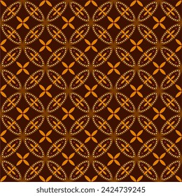 Batik Kawung, Indonesian Javanese batik with floral seamless pattern, Vector Background.