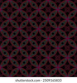 Batik Kawung, Indonesian Javanese batik with floral seamless pattern, Vector Background.