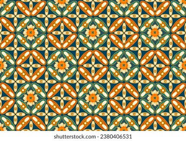 Batik Kawung is a batik motif whose shape is in the form of a circle similar to a kawung fruit which is neatly arranged geometrically. Seamless pattern background vector.