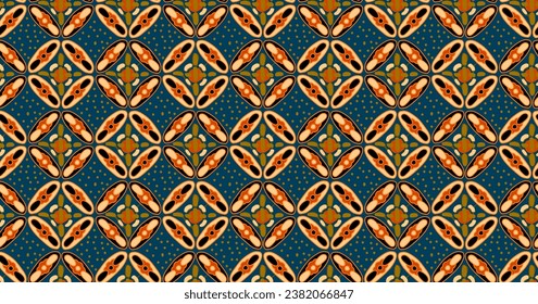 Batik Kawung is a batik motif whose shape is in the form of a circle similar to a kawung fruit which is neatly arranged geometrically. Seamless pattern background vector.