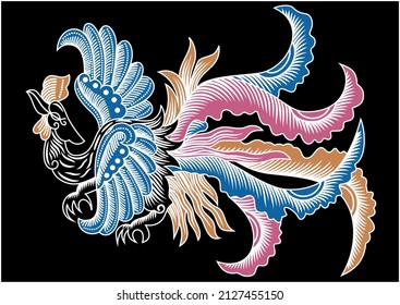 Batik motif of a crowing rooster which is usually used on jarik cloth
