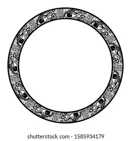 batik motif frame, border hand drawing motif, delimiter floral style, vintage ornament design, isolated white background.