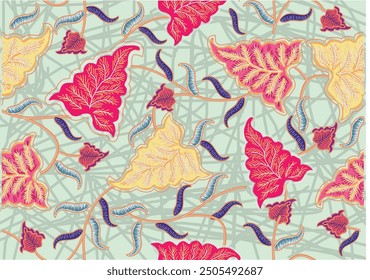 Motivo de batik con patrones de plantas, un motivo muy hermoso de Indonesia