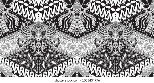 Batik Motif Repeated Pattern Of Java Indonesia Seamless Pattern Hand Drawing Full Black And White