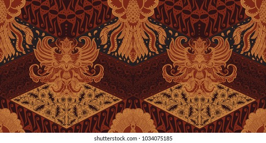 Batik motif repeated pattern of Java Indonesia seamless pattern hand drawing full brown and black Javanese signature