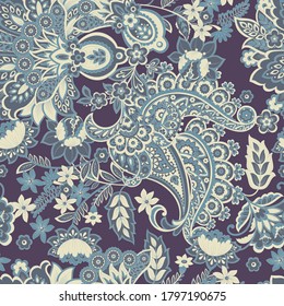Batik ornament. Ethnic Paisley Floral seamless pattern.