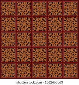 Batik ornament of leaf shapes arranged in a circle forming a box