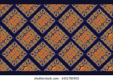 Batik painting of Java Indonesia fabric seamless pattern orange lines and white background