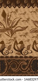 Batik painting of Java Indonesia fabric seamless pattern with brown color