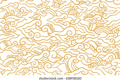 Batik painting of Java Indonesia fabric seamless pattern orange lines and white background