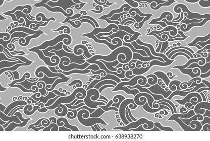 Batik Painting Of Java Indonesia Fabric Seamless Pattern Grey 