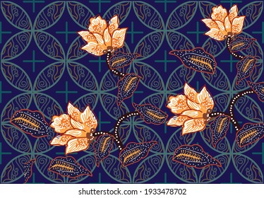 Batik painting of Java Indonesia,  with a very nice line pattern floral , with a very nice and exclusive distinctive color
