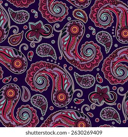 Batik Paisley Vintage Pattern With Swirls Seamless Floral Ornament Decorative Ethnic Boho Indian Art Bohemian Style
