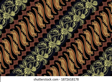 Batik Parang en su desarrollo. Este motivo es uno de los motivos de batik más antiguos de Indonesia. Dibujar una línea diagonal de alta a baja entrelazada diagonalmente para simbolizar la continuidad
