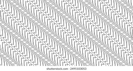 Batik parang line style vector illustration in black and white for background design, wallpaper, backdrop, banner and clothes design.