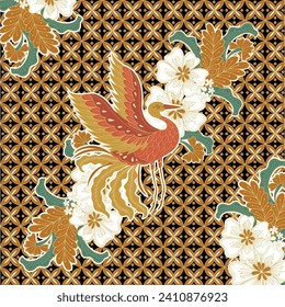 Batik-Musterdesign mit floralem und phoenixischem Motiv