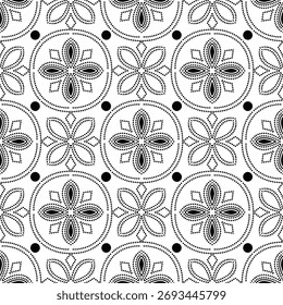 Bosquejo del diseño del patrón de Batik con el fondo blanco para colorear