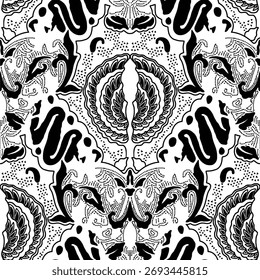 batik pattern design sketch with white background for coloring