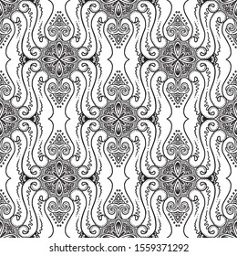Batik pattern of java, Indonesia line art floral style repeated or seamless without color background